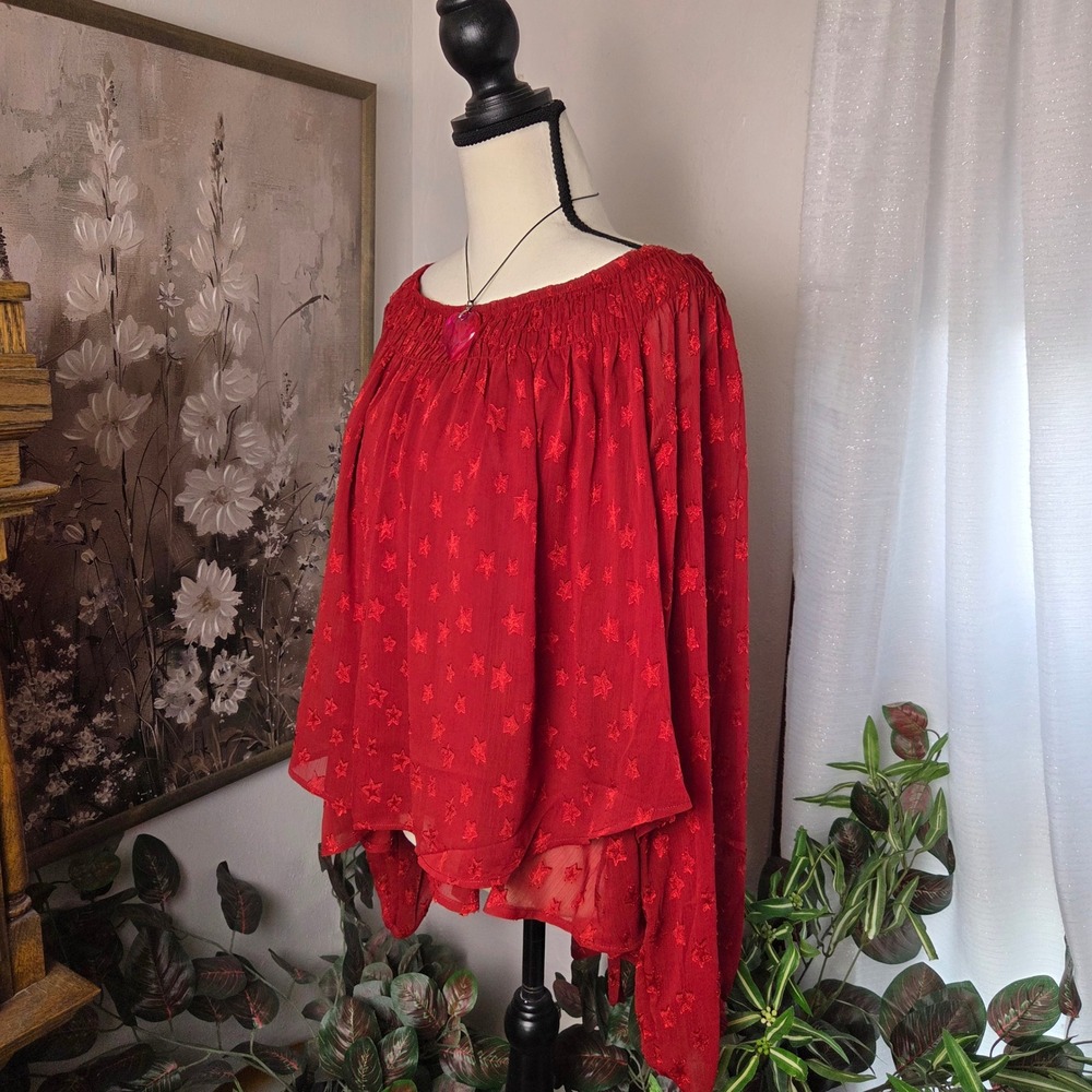Torrid Festi Red Dahlia Star Filcouche OTS Balloon Sleeve Blouse 4 4X 44540928